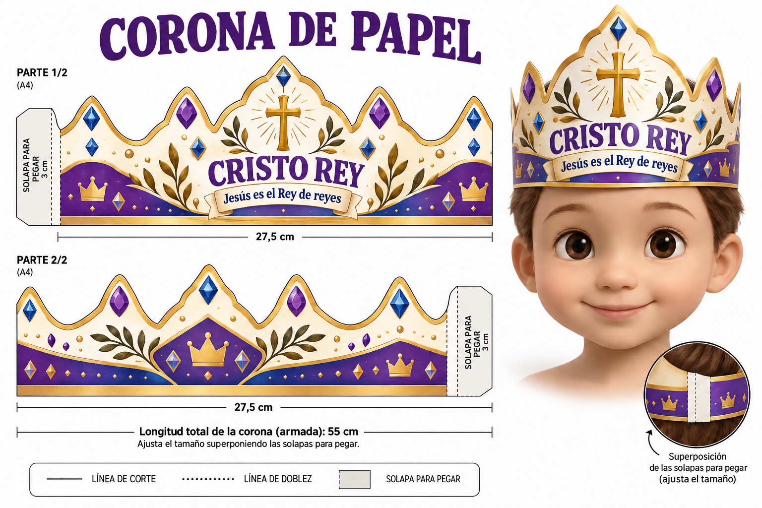 Molde de corona de papel de Cristo Rey